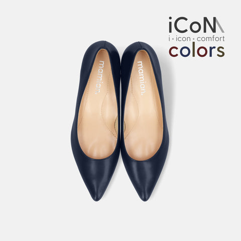 Basic Item SALE10%OFF：2024AW：iCoN COLORS：ポインテッドトゥ スムース パンプス（C57173）ネイビー/mamian（マミアン）