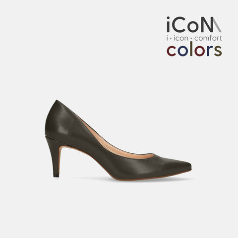 2024AW：iCoN COLORS：ポインテッドトゥ スムース パンプス（C76533）カーキ/mamian（マミアン）