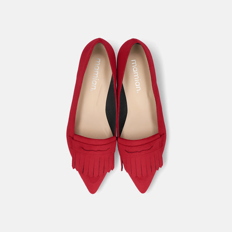 2025AW：ポインテッドトゥ フリンジ ローファー（m17058）レッドS/mamian（マミアン）