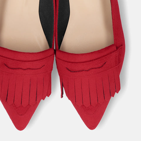 2025AW：ポインテッドトゥ フリンジ ローファー（m17058）レッドS/mamian（マミアン）