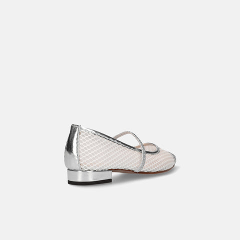 2025SS：甲ゴムストラップ チュールフラット（m17057）シルバーTU/mamian（マミアン）