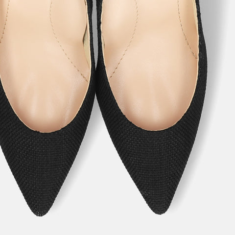 予約：2026SS：iCoN COLORS：ポインテッドトゥ リネン パンプス（C76535）ブラックL