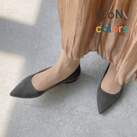 ラストワン50%OFF：iCoN COLORS：ポインテッドトゥ スエード フラットシューズ（C20142）チャコールS/mamian（マミアン）