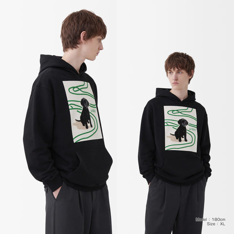 予約：urday【dog】アートワークスウェットプルパーカ（u-a-spk-0001-08）ブラック/urday（マミアン）